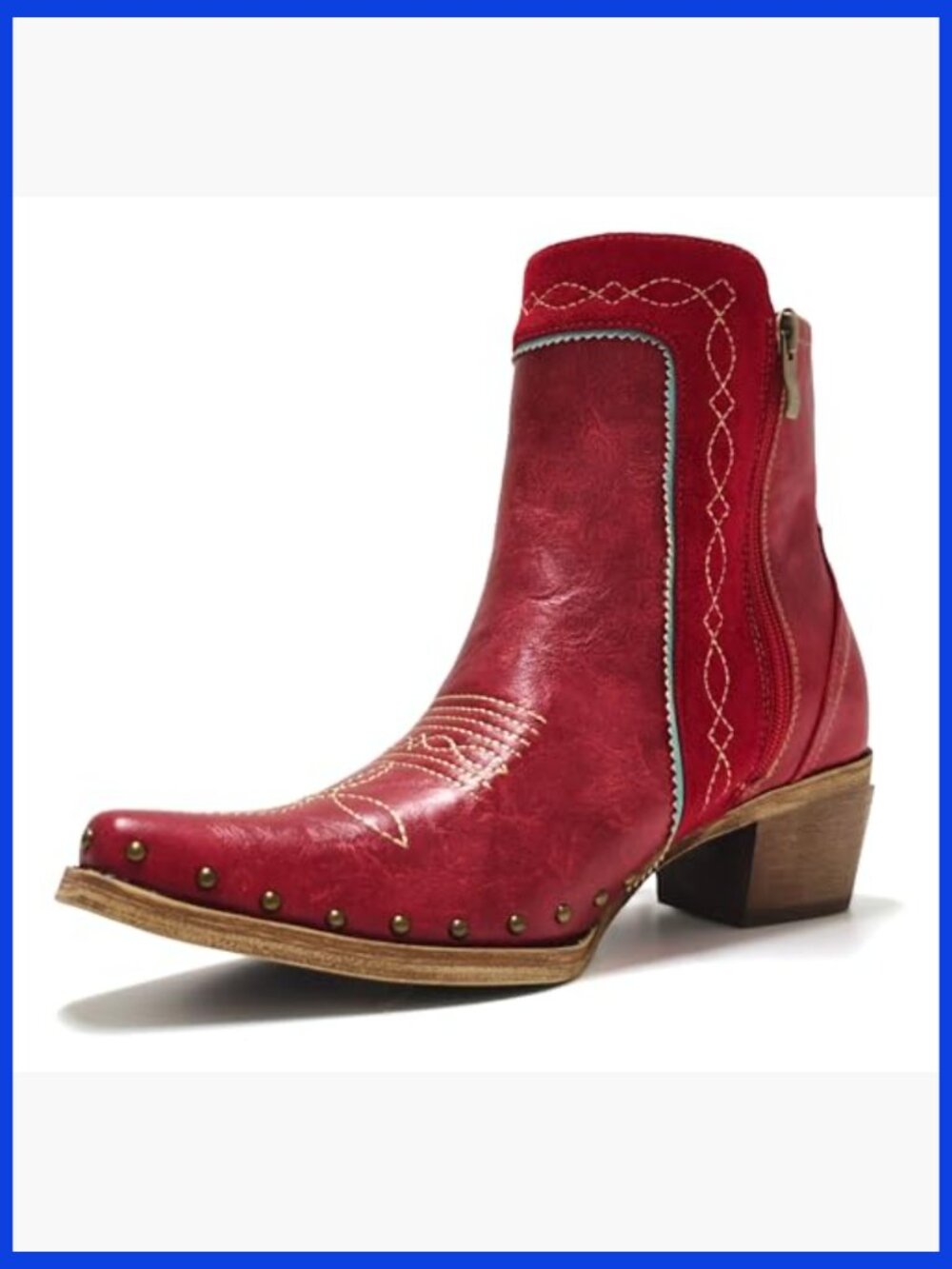 Fringe Studded Cowgirl Ankle Booties with Turquoise Stones - Picture 4 of 7